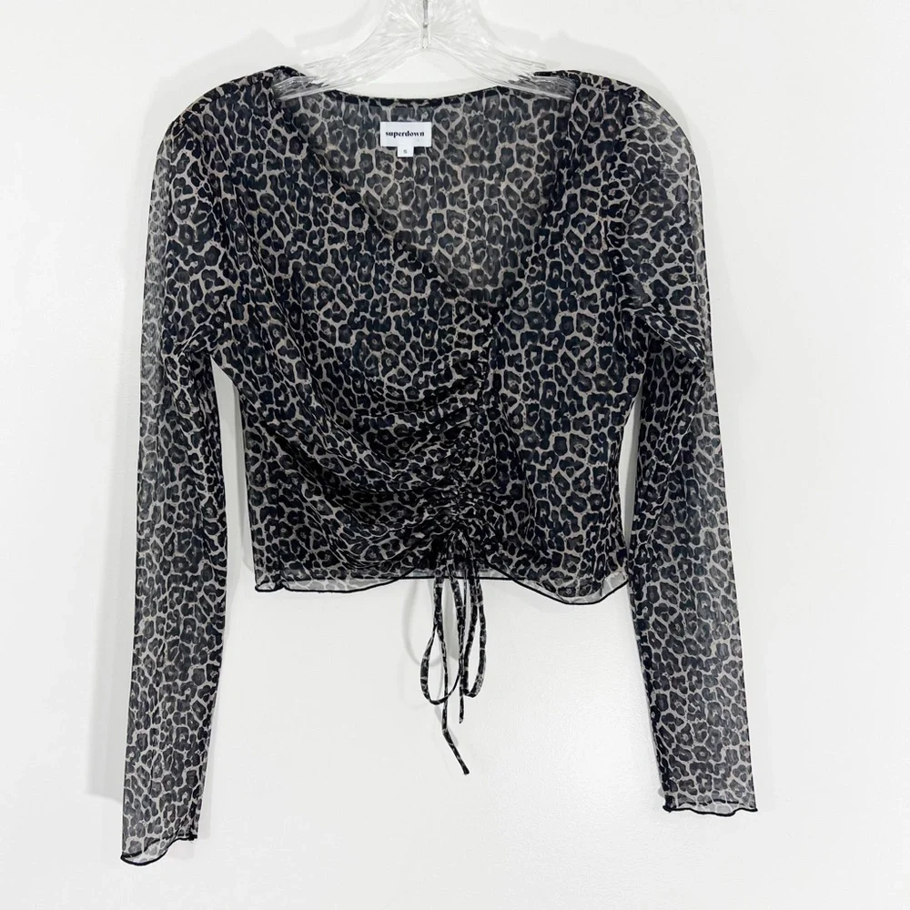 Revolve Superdown Destiny Ruched Mesh Top in Leopard Print Size Small